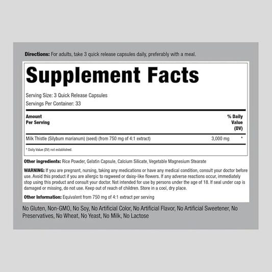 Piping Rock Milk Thistle Supplement 3000mg 100 Capsules