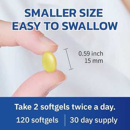 Lovita Omega-3 Fish Oil 2000mg, High Absorption rTG Form with EPA & DHA, 90% Omega-3, Burpless, Easy to Swallow, Supports Heart, Brain & Eye Health, 120 Enteric-Coated Softgels (Pack of 3)