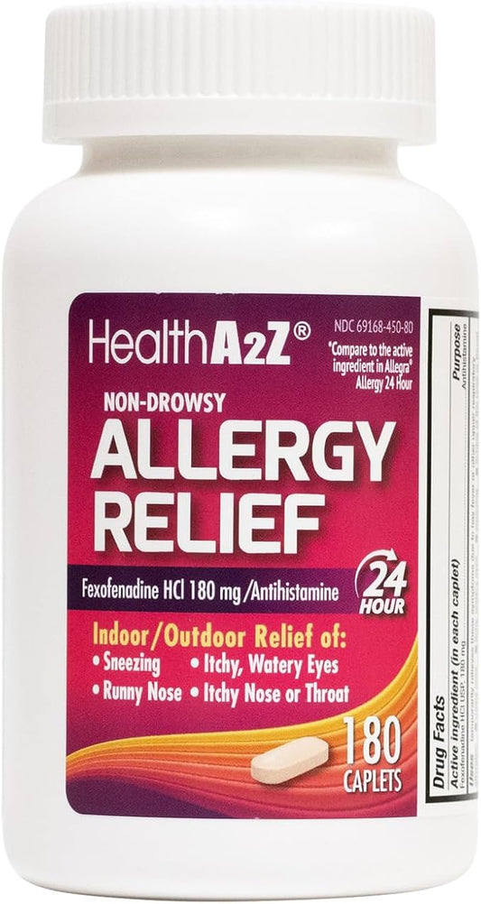 HealthA2Z® Allergy Relief 180mg | 180 Caplets 24-Hour Antihistamine