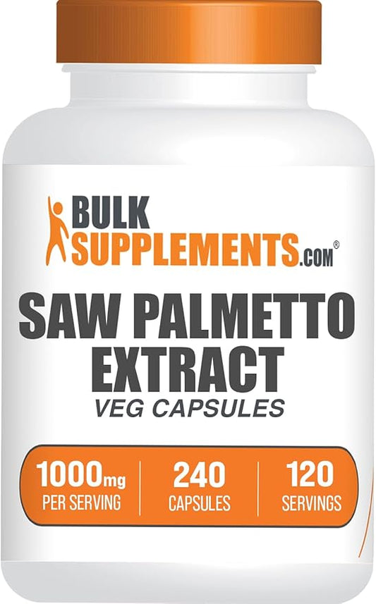 BulkSupplements.com Saw Palmetto Extract Capsules - Serenoa Repens, Saw Palmetto Supplement, Saw Palmetto 1000mg - Gluten Free, 2 Capsules per Serving, 240 Veg Capsules (Pack of 1)