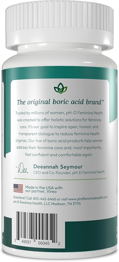 pH-D Feminine Health - 600 mg Boric Acid Suppositories - Woman Owned - for Vaginal Odor Use - 72 count