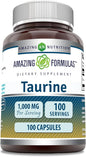 Amazing Formulas Taurine Amino Acid Supplement | 1000 Mg per Serving | 100 Capsules | Non-GMO | Gluten-Free | Made in USA