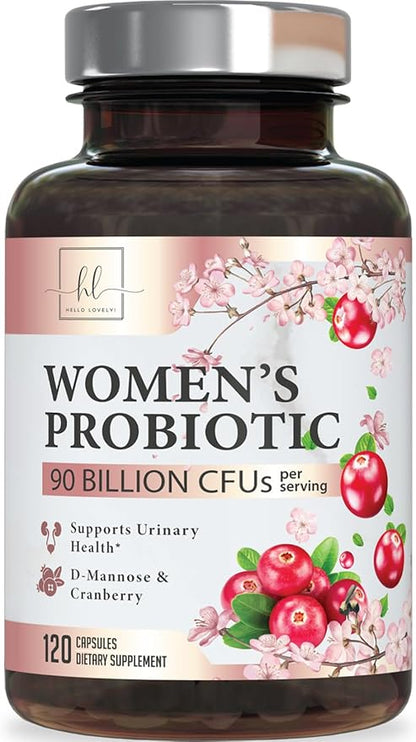 Probiotics for Women 90 Billion CFU, 16 Probiotic Strains with Cranberry, D-Mannose & Prebiotics, for Feminine PH Balance, Vaginal Odor & Digestive Health, Immune Support, Shelf Stable - 120 Capsules