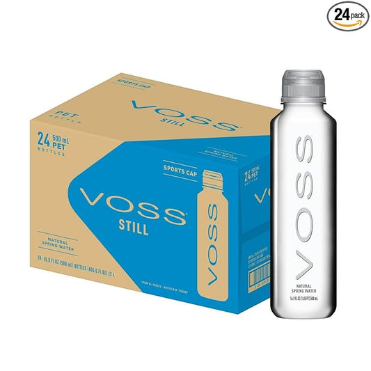 VOSS Premium Still Bottled Water - Pure, Crisp & Refreshing - BPA Free PET Plastic Water Bottles with Sports Cap for Easy, Spill-Free Drinking - Ideal for Gym, Running, Hiking - 500ml, Pack of 24