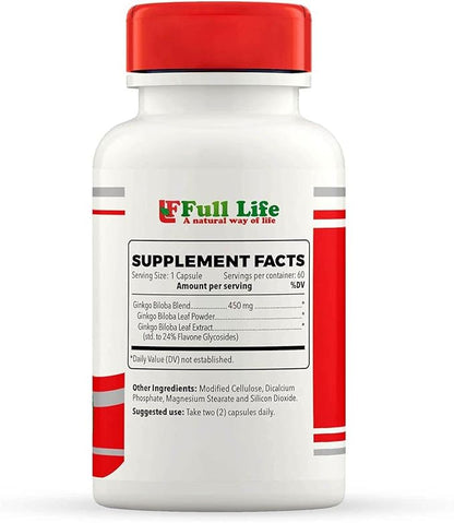 Full Life Ginkgo Biloba Capsules 60 Veggie 450mg.