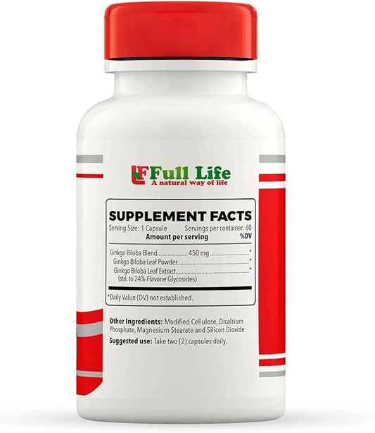 Full Life Ginkgo Biloba Capsules 60 Veggie 450mg.