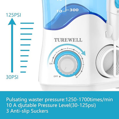 TUREWELL Water Dental Flosser for Teeth/Braces, 8 Jet 10 Pressure 600ML Large