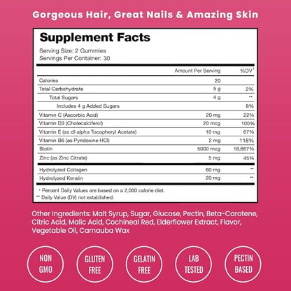 NutraChamps Hair Skin & Nails Gummies 5000mcg Biotin