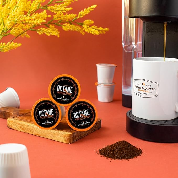 Fresh Roasted Coffee, Octane Italian Dark Roast, Artisan Blend, 24 Pods for K Cup Brewers