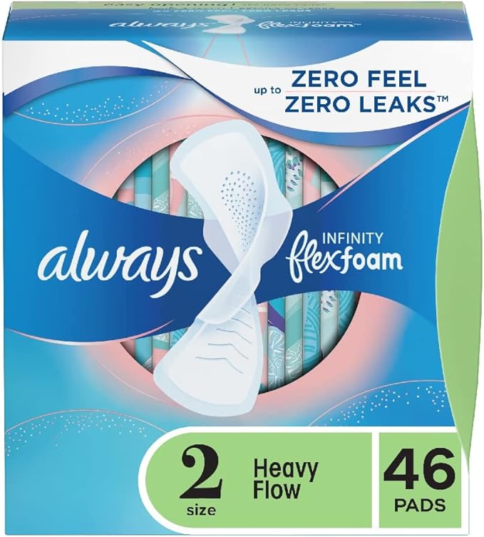 Always Infinity Feminine Pads for Women, 2 Regular, 46ct