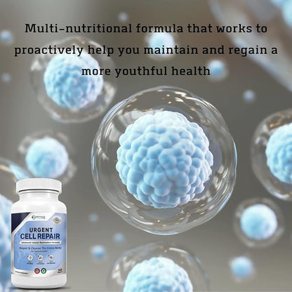 Urgent Cell Repair - All Natural Cellular Regeneration, Anti Aging Benefits, Support Skin, Kidney, Hair, Gut, Bones, Brain, Joints, Lungs and Liver (30 Tablets)