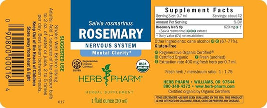 Herb Pharm Certified Organic Rosemary Liquid Extract, 1 Fl Oz (Packaging May Vary)