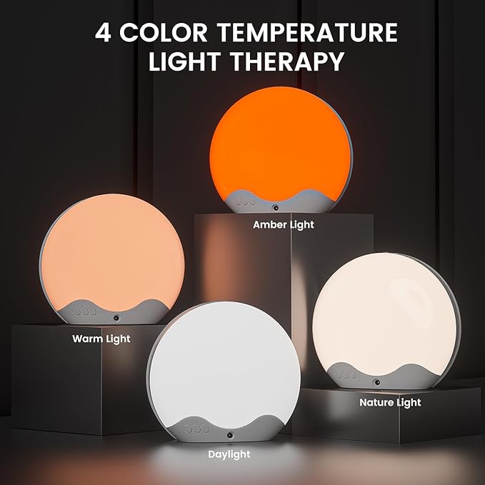 Light Therapy Lamp, Sunlight Alarm Clock 10,000 Lux 20 Brightness 4 Color Snooze,11 Atmosphere