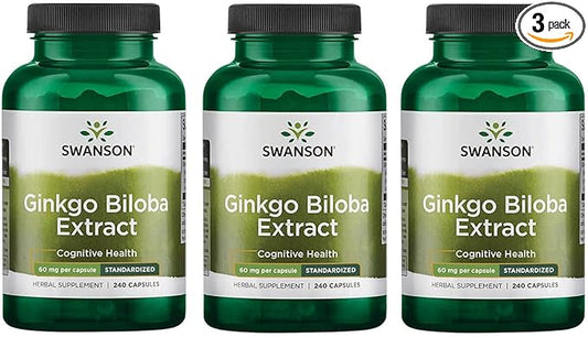 Swanson Ginkgo Biloba Extract 24% 60 240 Capsules 3 Pack