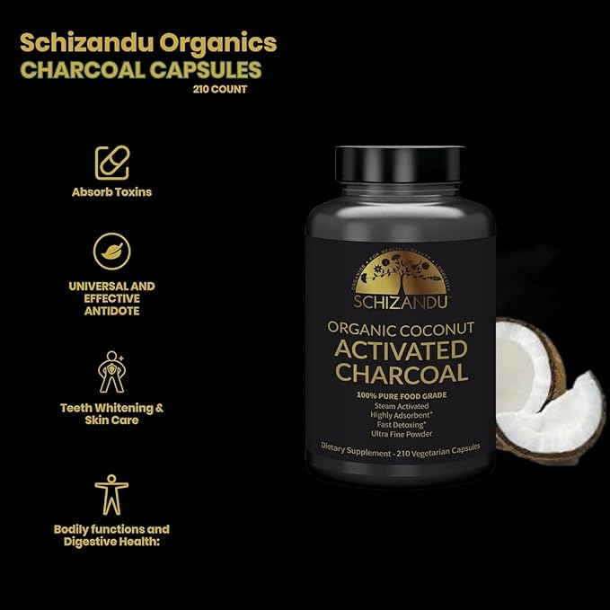 Activated Coconut Charcoal Capsules- Supports Health - Vegan, Organic, Non-GMO, No Additives - X-Large Bottle 210 Count - Pack of 2
