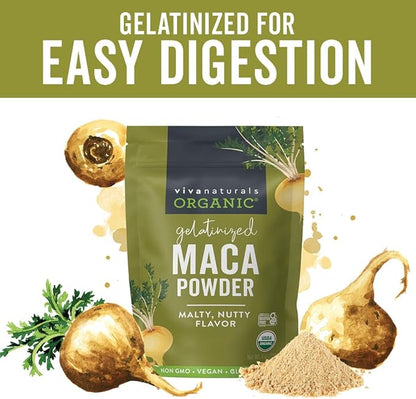 Viva Naturals Organic Maca Powder - Gelatinized Maca Powder Organic, Vegan and Kosher Peruvian Superfood - Certified USDA Organic, Gluten-Free & Non-GMO, 8 oz Resealable Bag