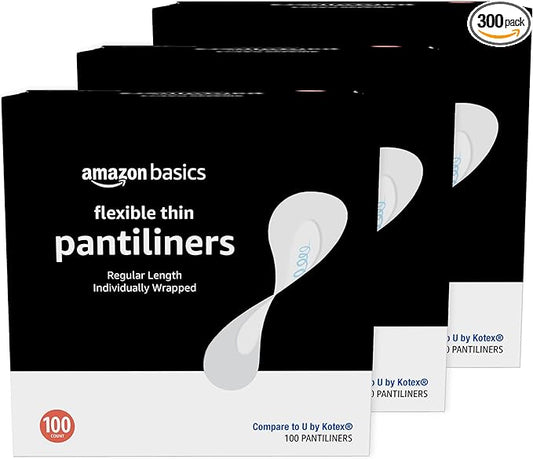 Amazon Basics Flexible Thin Pantiliner, Regular 300 Count (3 Packs 100) (Previously
