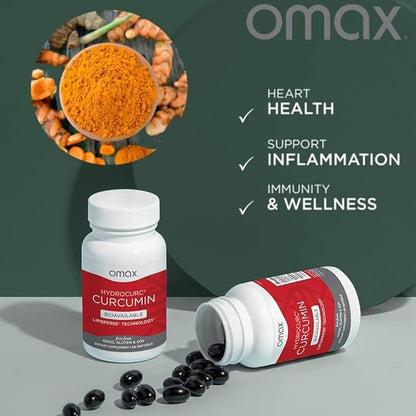 Omax3 2 Pack- HydroCurc Turmeric Curcumin Softgels, Highly Bioavailable MCT Oil Nanoparticle for Potency & Absorption, Joint Health, 120 Softgels