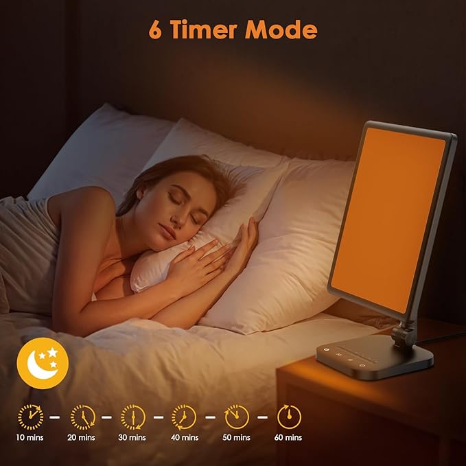 Light Therapy Lamp，UV-Free 12000 Lux Sun 5 Brightness 1800-6500K Color 1H Timer