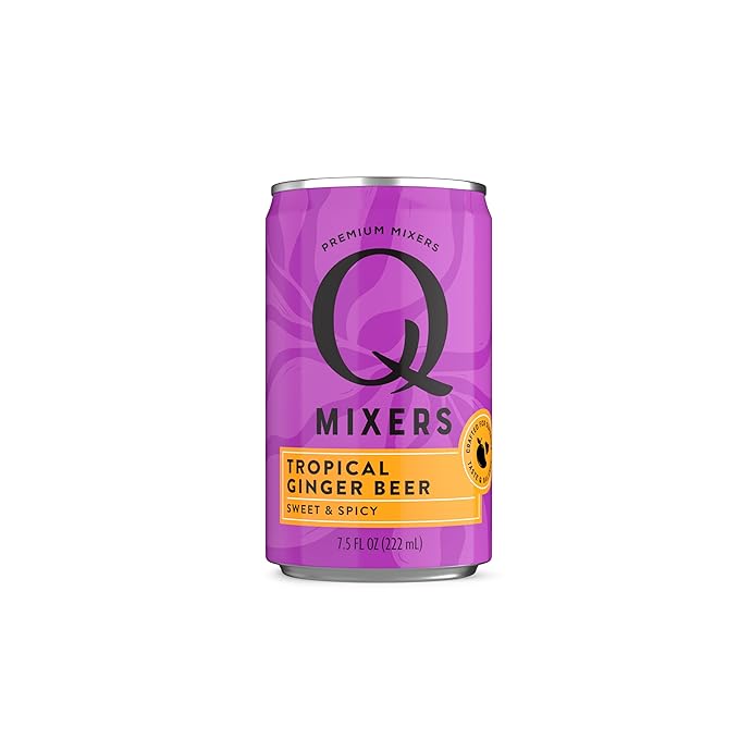 Q TROPICAL GINGER BEER with Real Ginger, Tropical Fruits & Organic Agave - Ideal for Cocktails & Mocktails - Real Ingredients & Perfectly Carbonated, 90 Calories per Can, 7.5 Fl Oz Cans (Pack of 4)