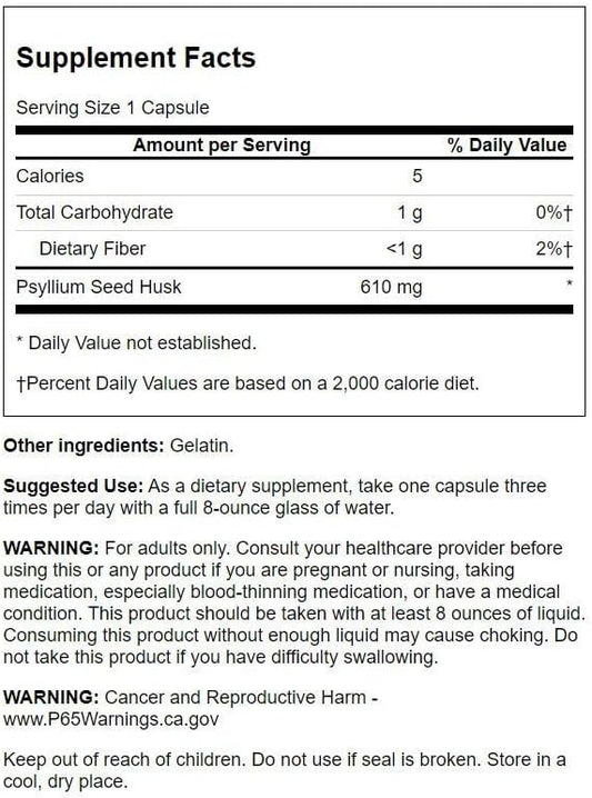 Swanson Psyllium Husk Dietary Fiber Supplement 610 mg 300 Capsules 2 Pack