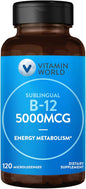Vitamin World Vitamin B-12 5000 mcg. Sublingual 120 Microlozenges, Supports Energy Metabolism, Supports Heart Health