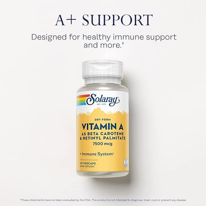 SOLARAY Dry Form Vitamin A 60% Beta 40% Retinyl 60 Servings, 60 VegCaps
