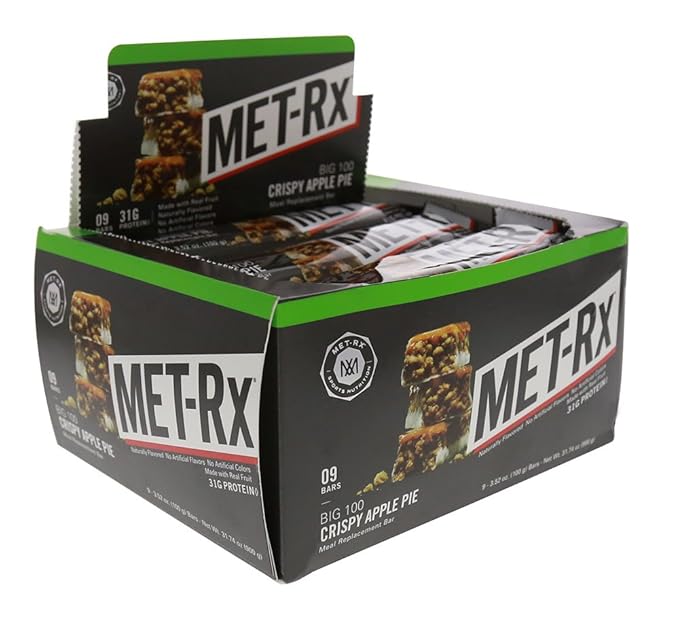 MET-Rx Big 100 Colossal Protein Bars, Crispy Apple Pie Meal Replacement Bars, 9 Count