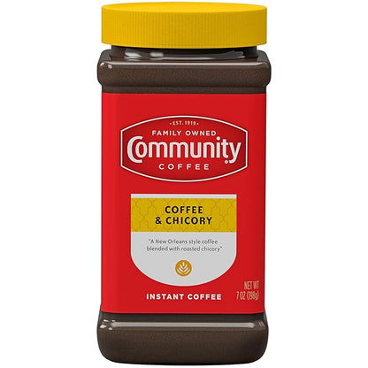 Community Coffee Coffee and Chicory Instant Coffee, Medium Dark Roast, 7 Ounce Jar (Pack of 12)