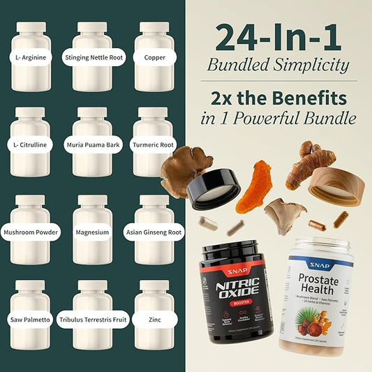 Snap Supplements Prostate Health Support Supplement Bundle with Nitric Oxide Booster – 90 Capsules & 60 Capsules