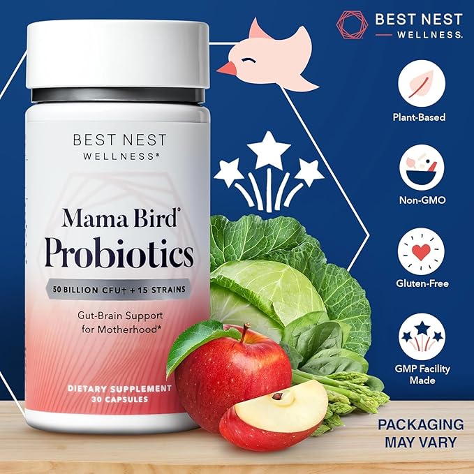 Best Nest Wellness Mama Bird Probiotics 50B CFU,15 CFU,15 Strains, 30 Count