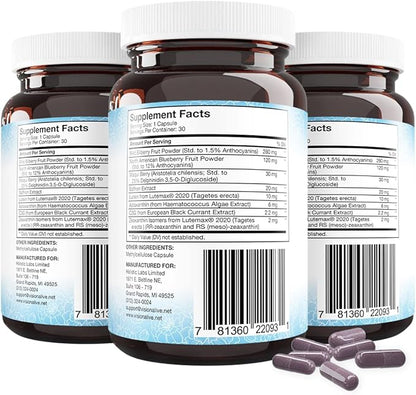 Vision Alive Max with 8 Natural Ingredients Lutemax® 2020, Bilberries, Blueberries, c3g from Black Currant, Maqui Berry, Saffron, and Astaxanthin (30 Count (Pack of 3))
