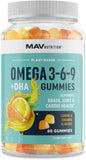 Omega 3 6 9 + DHA Gummies | Plant-Based Triple Omegas from Algae & Chia Seed Oil | with 50mg of DHA | Vegetarian, Non-GMO, Gluten-Free, Essential Fatty Acid Supplements for Adults | 60 Gummies