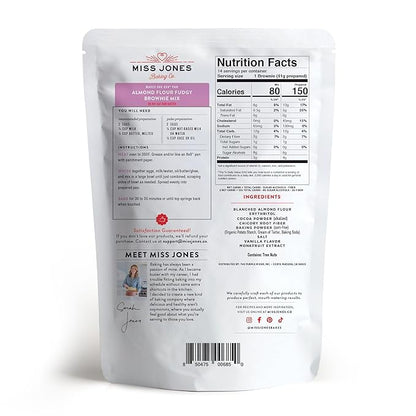 Miss Jones Baking Brownie Mix - Almond Flour, Gluten Free, Low Carb, No Sugar Added, Naturally Sweetened Desserts & Treats - Keto, Diabetic, Atkins, WW, and Paleo Friendly (Pack of 1)