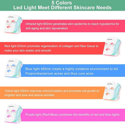 Red Light Therapy for Face 5 Colors 850nm Led
