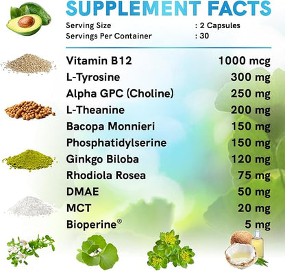 11-in-1 Nootropic Brain Supplements: Memory & 1321mg, 60ct 60ct - (1 pack)