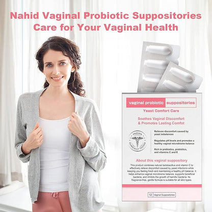 Nahid Vaginal probiotic Suppository, hyaluronic Acid Suppositories, Vaginal moisturizer, PH Balance, Restores Healthy Vaginal Odor, Yeast Comfort Care (12 Inserts)