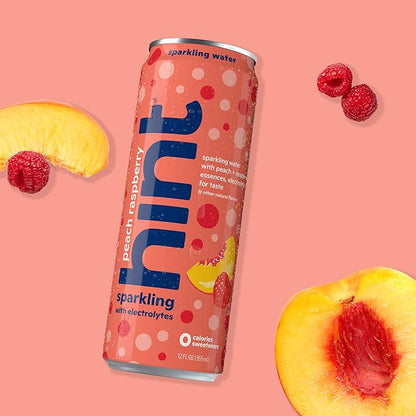 Hint Sparkling Water, Peach Raspberry - Canned Flavored Water Beverages with Electrolytes, Zero Calories, and Sugar Free - 12 Fl Oz Cans (Pack of 12)