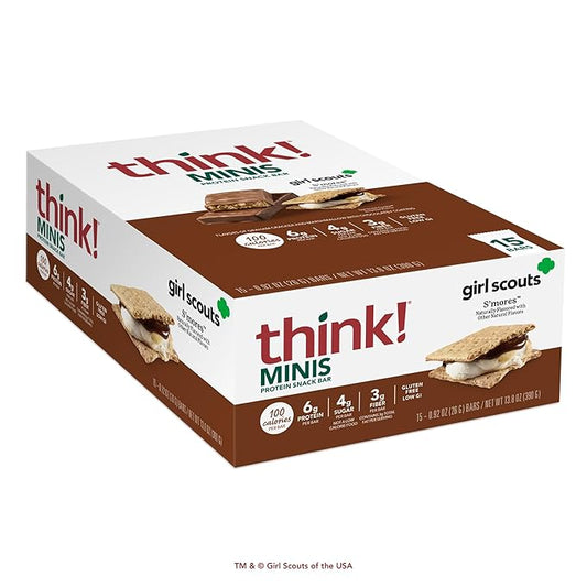think! Minis Protein Snack Bar, Gluten Free, Girl Scouts S'mores, 15 Count