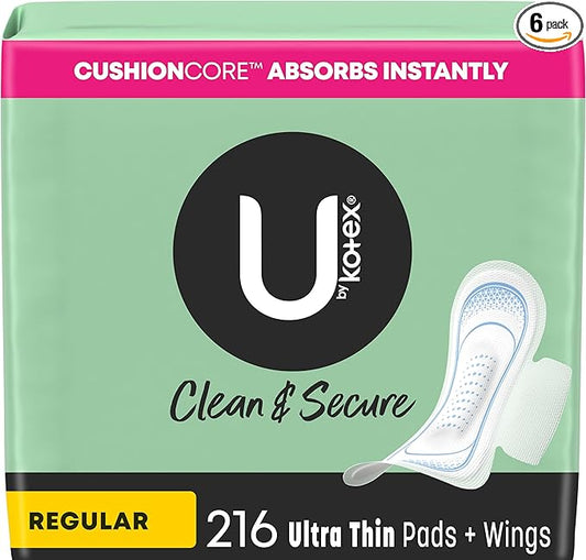 U by Kotex Clean & Secure 216 Count (6 Packs 36)