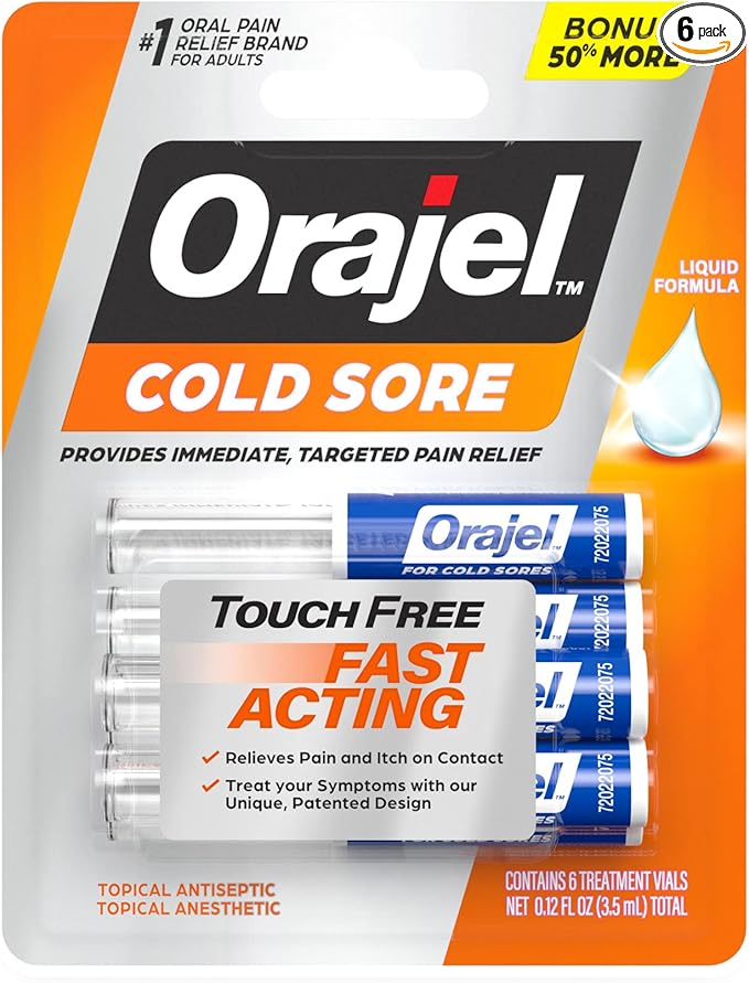Orajel Touch Free Cold Sore Treatment .12oz, Liquid 6 Applicators.
