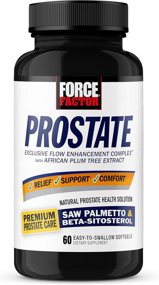 Force Factor Prostate Saw Palmetto and Beta Sitosterol Supplement for Men, Prostate Health/Size Support, Urinary Relief, Bladder Control, Reduce Nighttime Urination, 60 Softgels