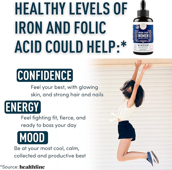 WINDSOR BOTANICALS Liquid Iron Supplements for Anemia 2 oz