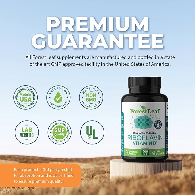 ForestLeaf Vitamin B2 Riboflavin 400mg 2 VIT B2 Vitamin 400mg Vegetable 90 Count
