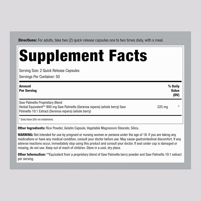 Lindberg Saw Palmetto Extract 900mg | 100 Capsules | for Men and Women | Non-GMO, Gluten Free Supplement