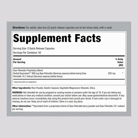 Lindberg Saw Palmetto Extract 900mg | 100 Capsules | for Men and Women | Non-GMO, Gluten Free Supplement