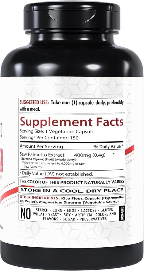 Saw Palmetto Extract 400mg (4,000mg Equivalent), 150 Capsules | Traditional Herb Supplement | Gluten-Free