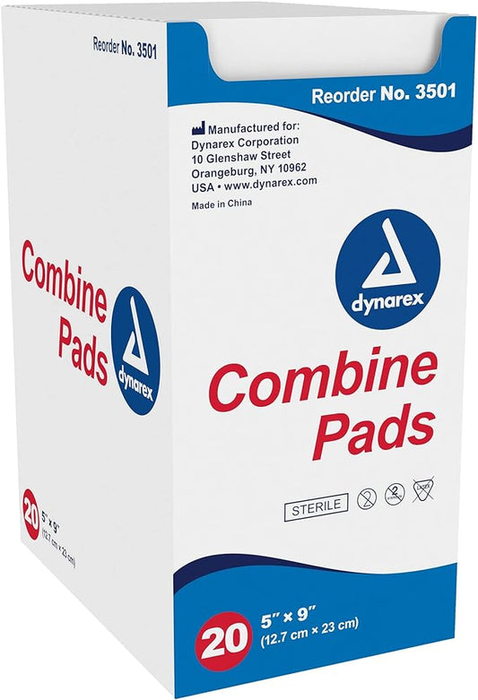 Dynarex Combine Pads, Sterile, 5 x 9 Inch, 20 Count