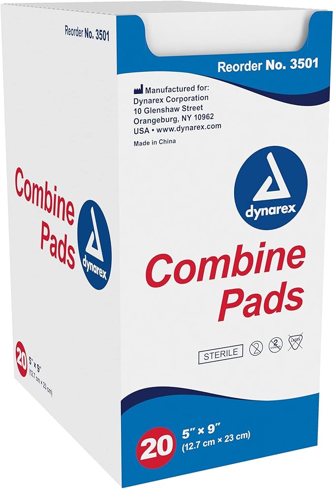 Dynarex Combine Pads, Sterile, 5 x 9 Inch, 20 Count