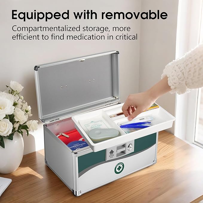 Med Box, Medicine Lock Box,Locking Medicine Boxes【Extra-Large16 x 9.25 x 7.5 Inch】,Lock